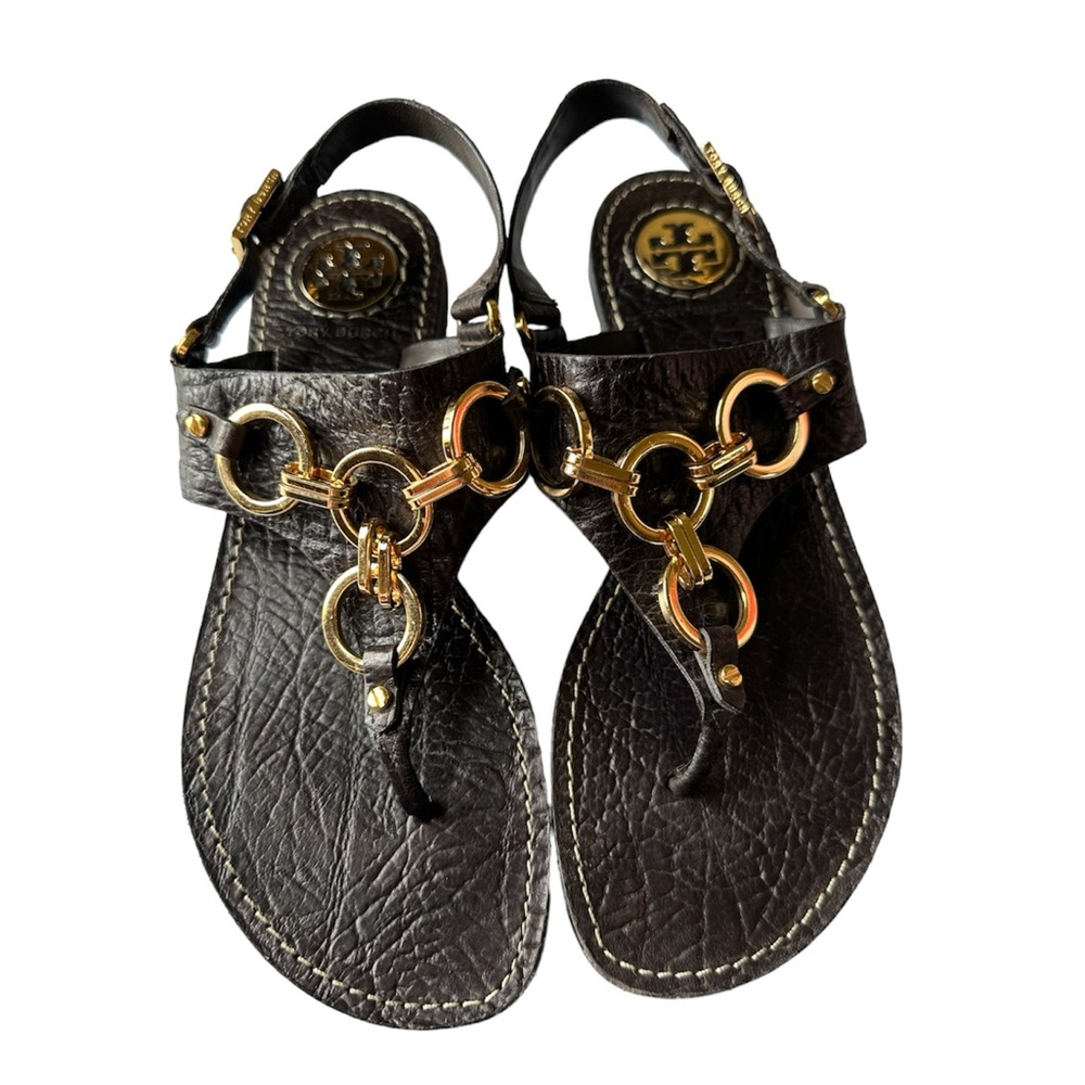 Tory Burch Brown Logo Sandals Size 37.5 RARE